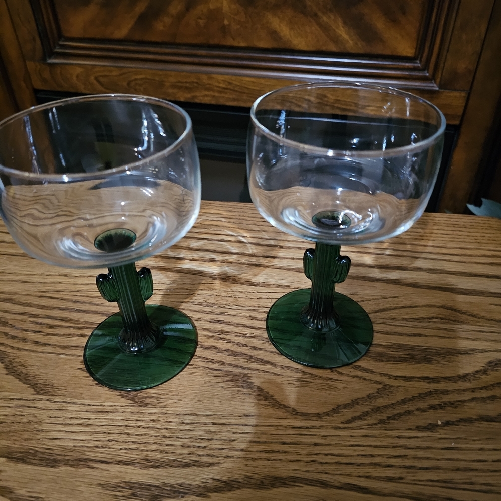 2 - stemware glasses cactus stem glass cocktail marguarita